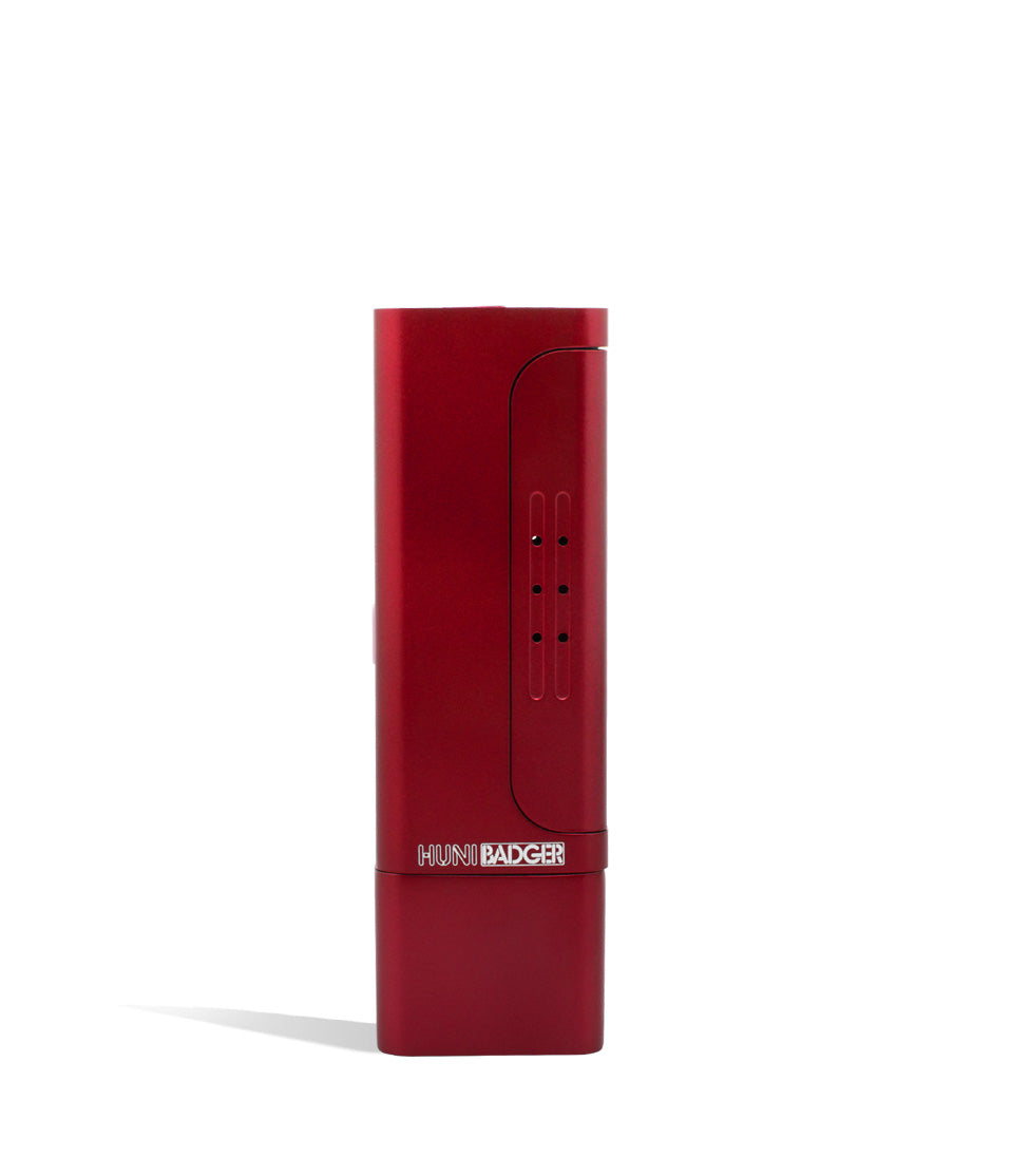 Red front view Huni Badger Portable Electronic Vertical Vaporizer on white studio background