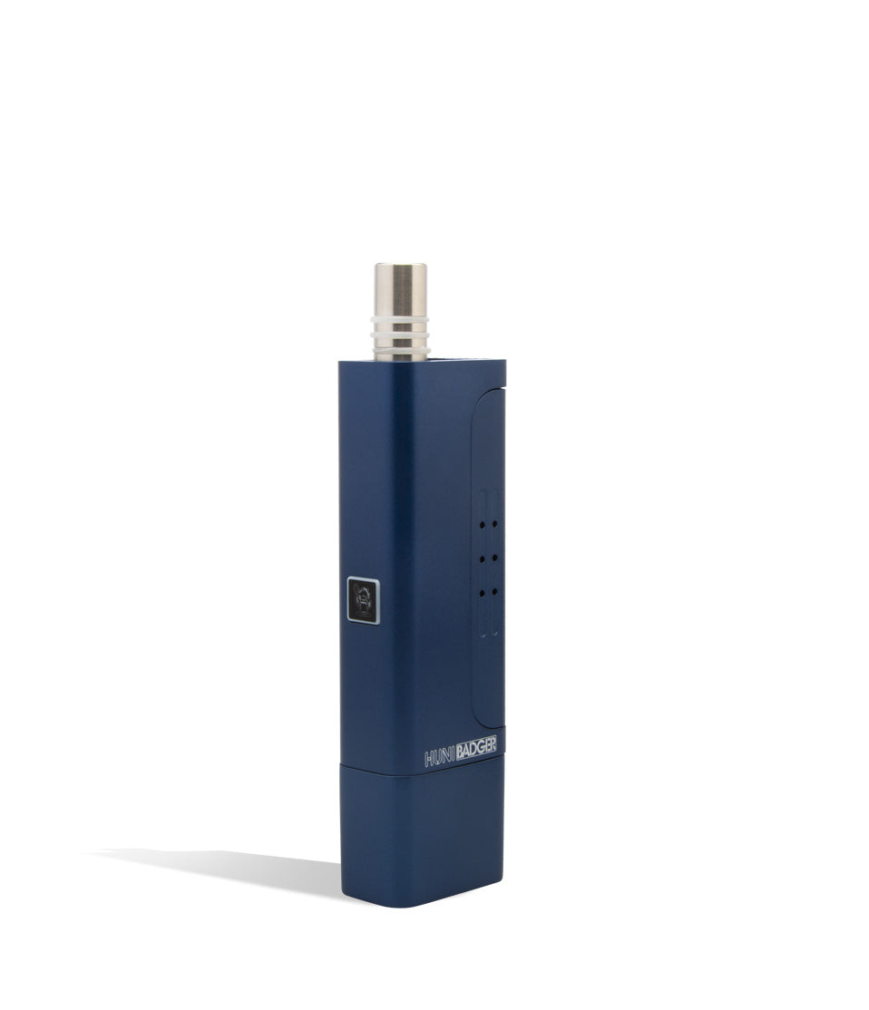 Blue side view Huni Badger Portable Electronic Vertical Vaporizer on white studio background