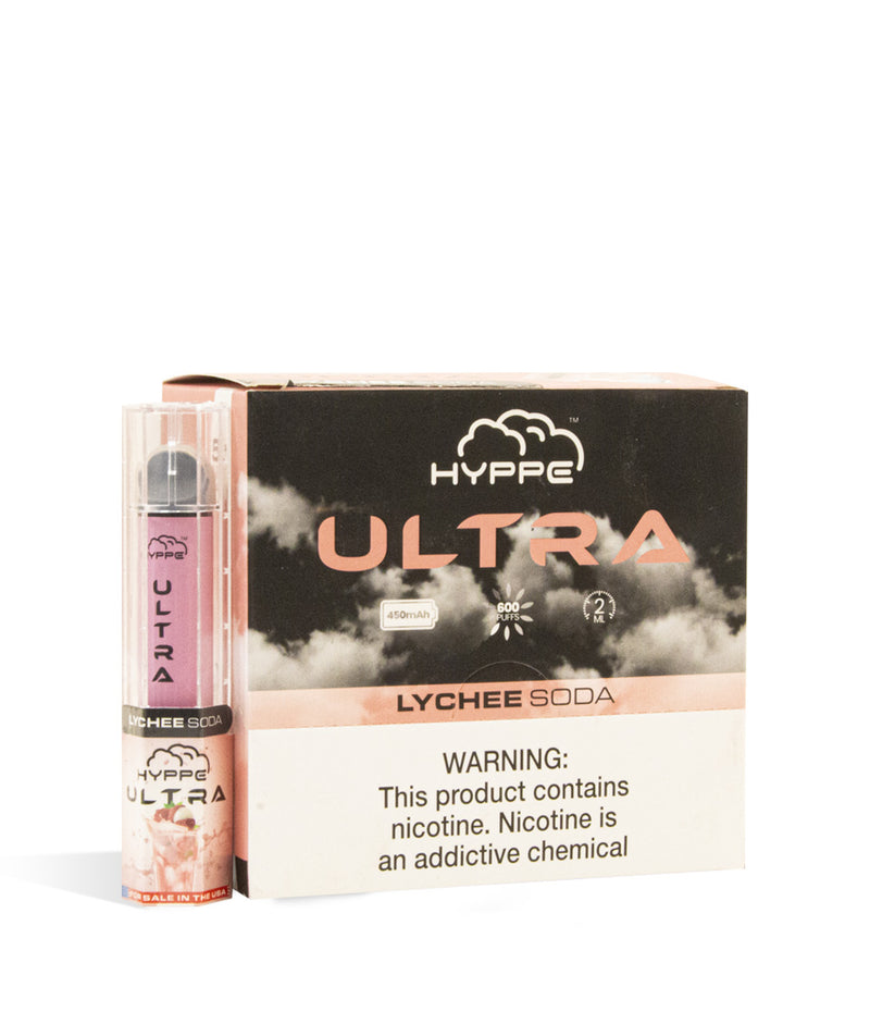 Lychee Soda Hyppe Bar Ultra Disposable Salt Device 10pk on white background