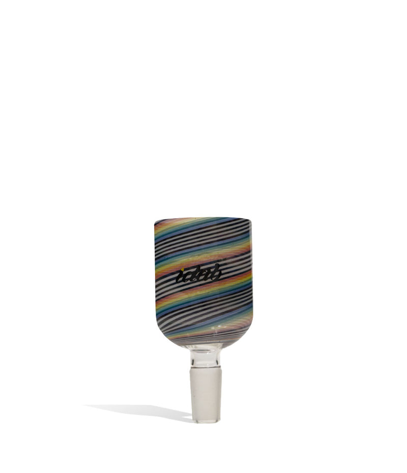 Black White Rainbow iDab Puffco Proxy 14mm Worked Water Pipe Bowl Glass Front View on White Background