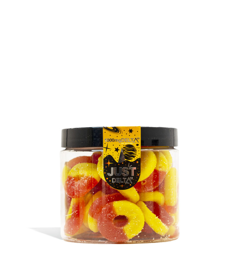 Peach Rings Just CBD D10 1000mg Gummies on white studio background