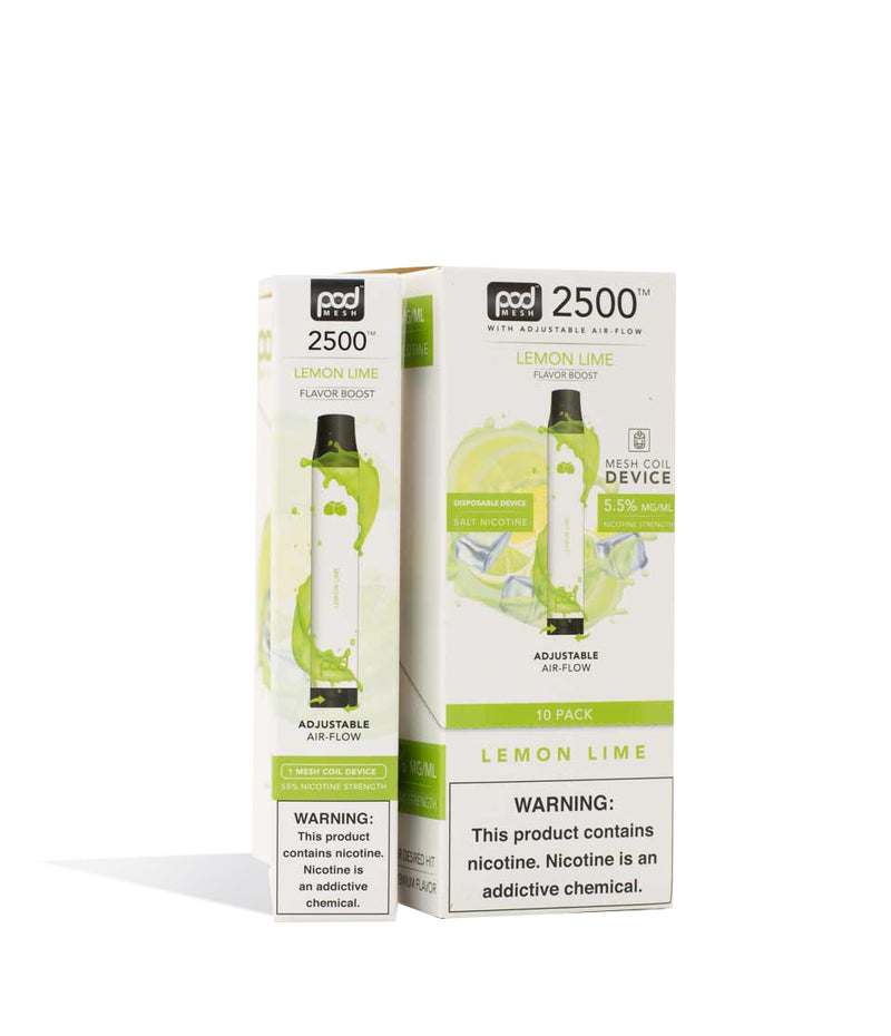 Lemon Lime Pod Stick Twist 2500 Disposable Salt Device 10pk on white studio background