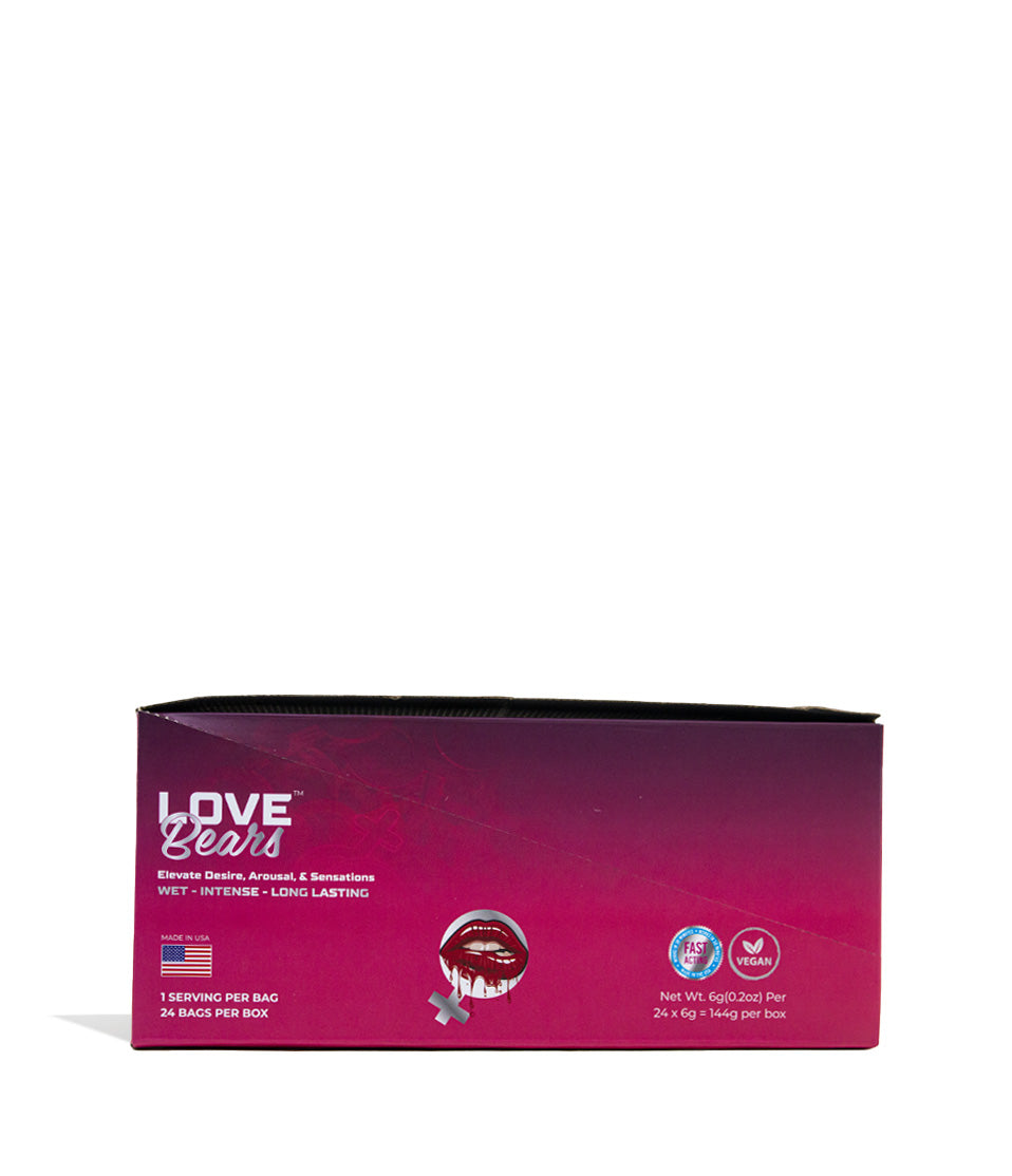 Female Box Love Bears Male and Female Enhancement Gummies 24pk on white studio background