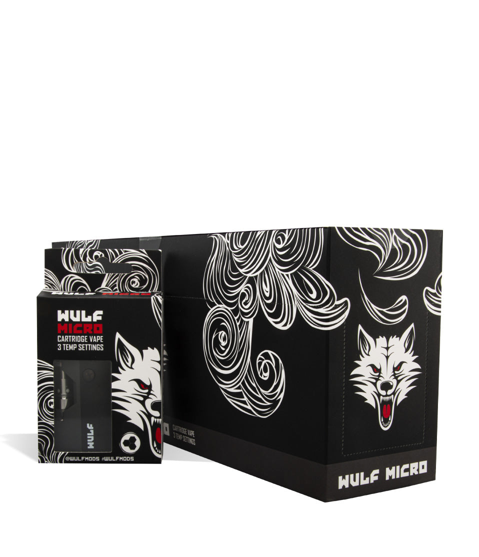 Charcoal w/single pack Wulf Mods Micro Cartridge Vaporizer 12pk on white background