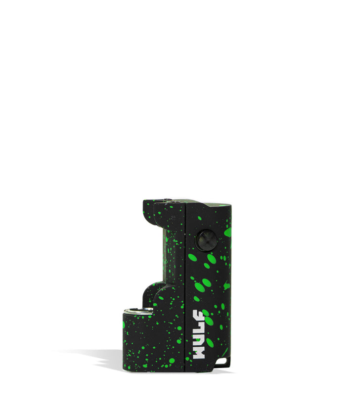 Black Green Spatter Front view Wulf Mods Micro Plus Cartridge Vaporizer on white background