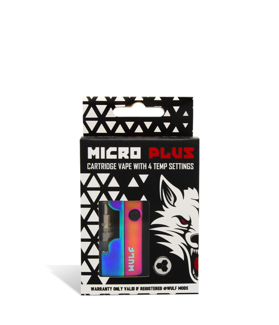 Full Color packaging Wulf Mods Micro Plus Cartridge Vaporizer on white background