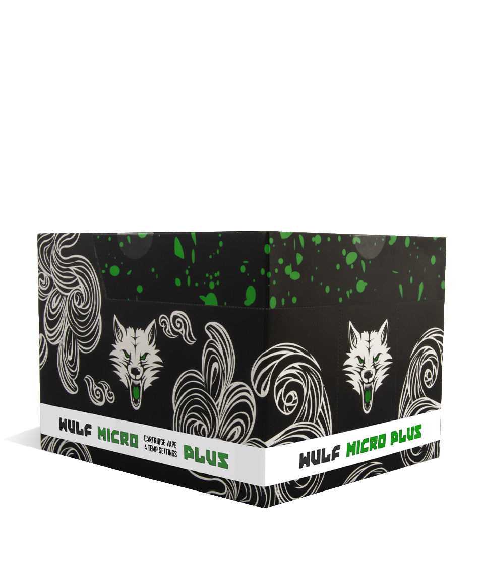 Black Green Spatter side Wulf Mods Micro Plus Cartridge Vaporizer 12pk on white background