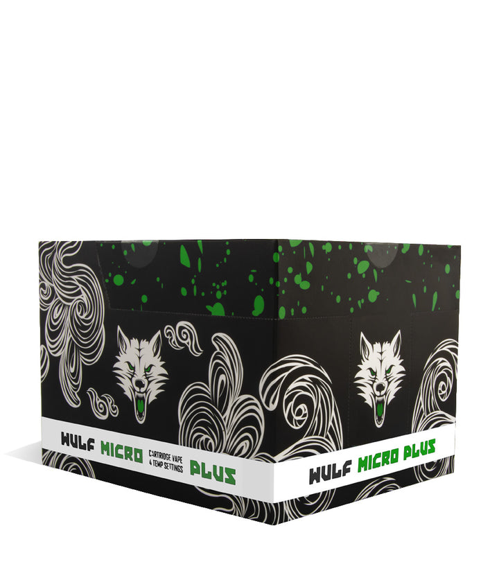 Black Green Spatter side Wulf Mods Micro Plus Cartridge Vaporizer 12pk on white background