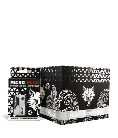 Silver w/single pack Wulf Mods Micro Plus Cartridge Vaporizer 12pk on white background