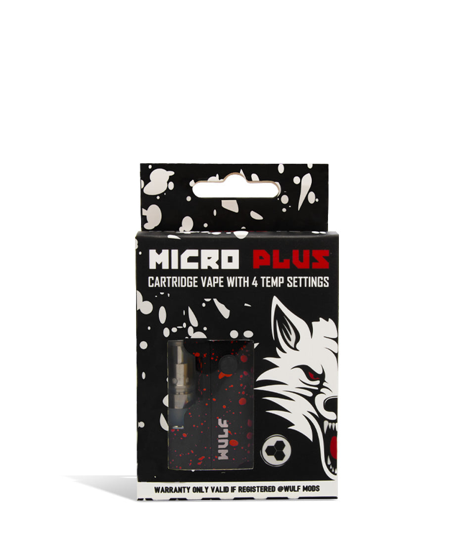 Black Red Spatter single pack Wulf Mods Micro Plus Cartridge Vaporizer 12pk on white background