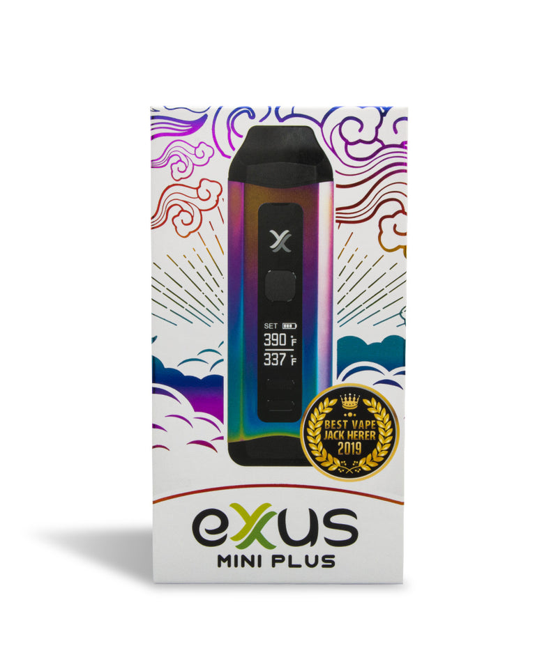 Full Color Box front view Exxus Vape Mini Plus Vaporizer on white studio background