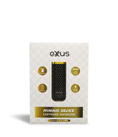Black Gold Box front view Exxus Vape MiNovo Cartridge Vaporizer on white studio background