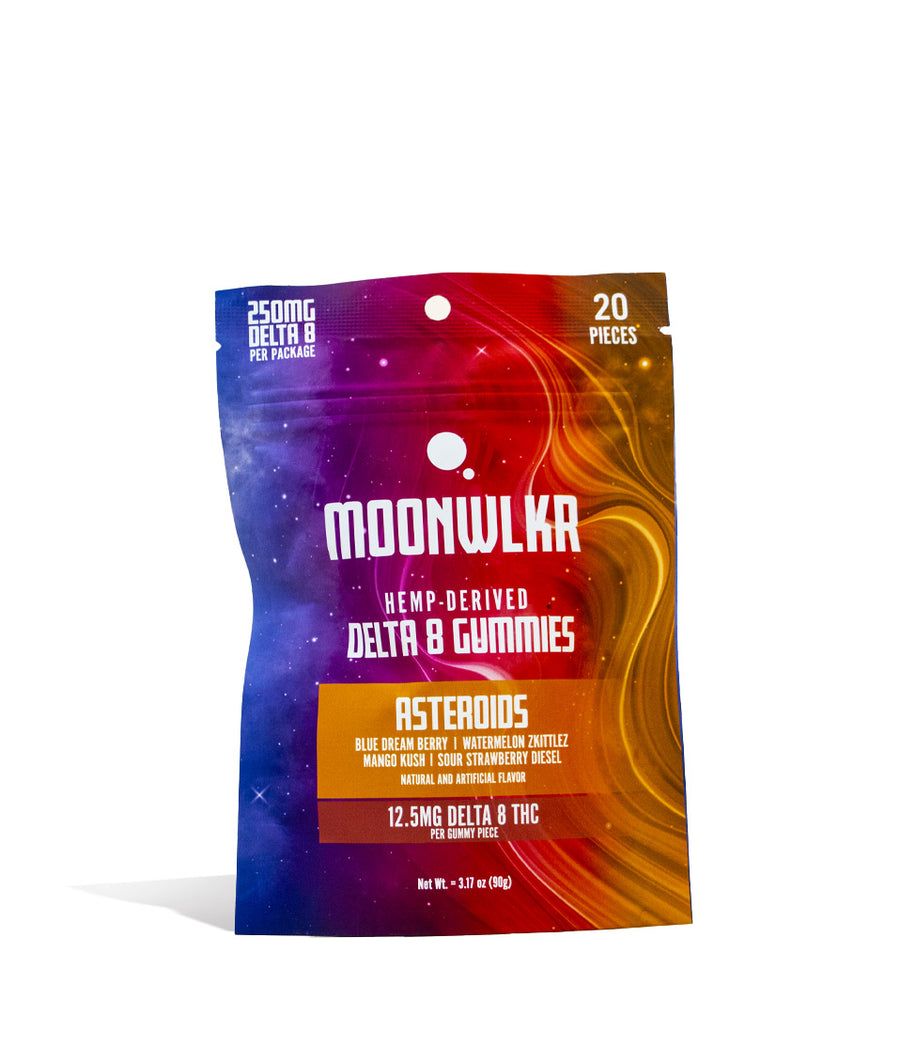 Asteroids 250mg MOONWLKR D8 CBD Gummies 20pk on white studio background