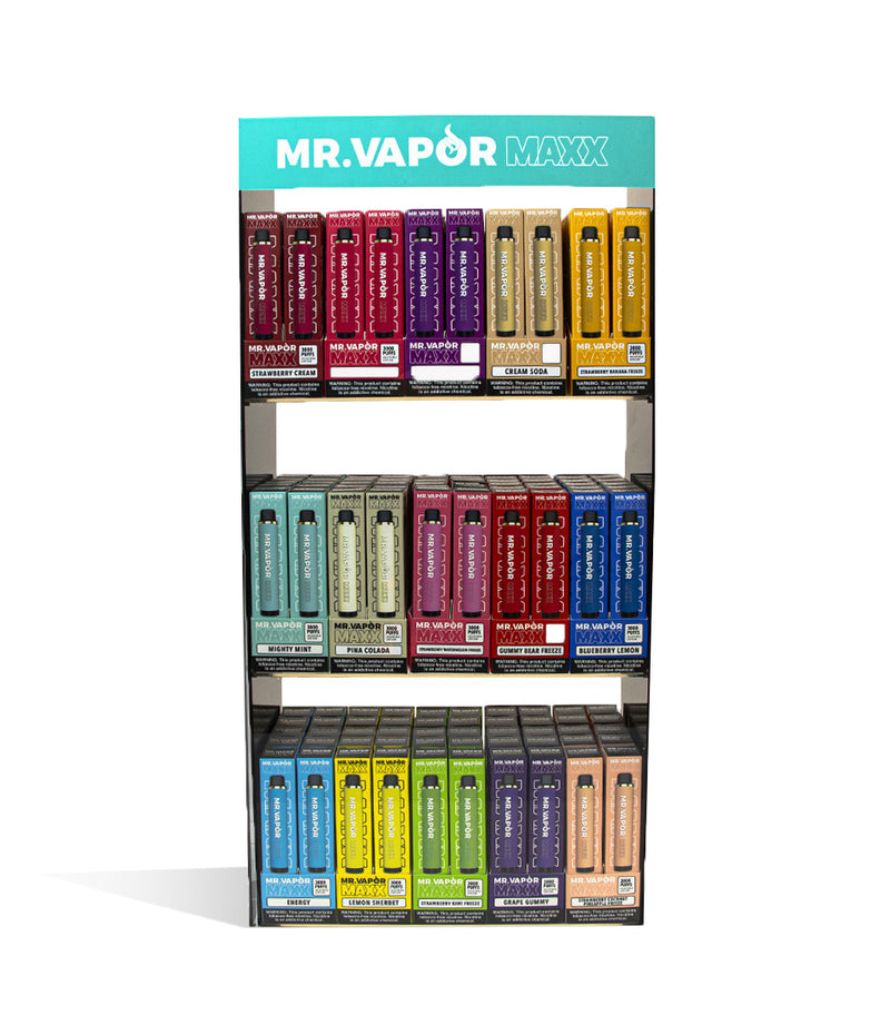 Mr. Vapor MAXX Display Kit 15 Flavors 10pk on white studio background