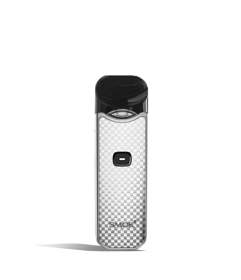 Silver Carbon Fiber front view SMOK Nord 1100 mAh Starter Kit on white studio background