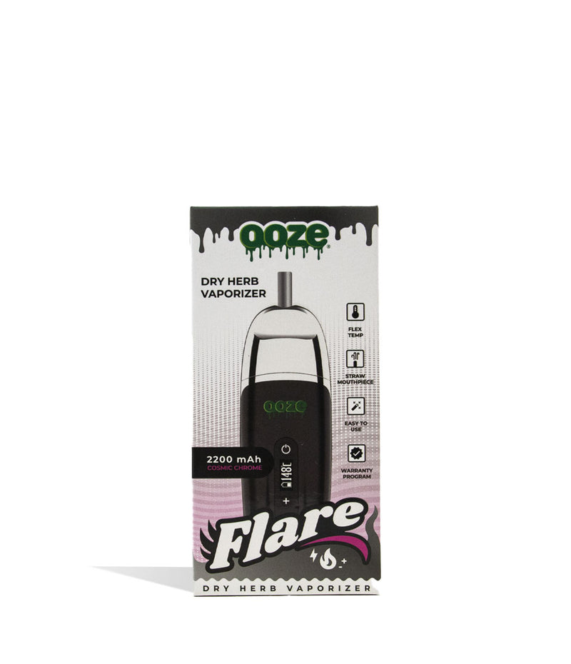 Cosmic Chrome Ooze Flare Dry Herb Vaporizer Packaging Front View on White Background