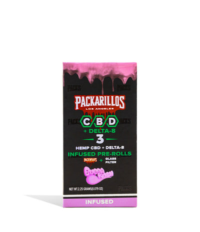 Bubba Kush Packarillos CBD D8 Pre Rolls 3pk on white studio background