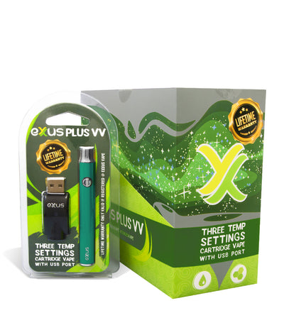 Cosmic Green w/single pack Exxus Vape Plus VV Cartridge Vaporizer 12pk on white background