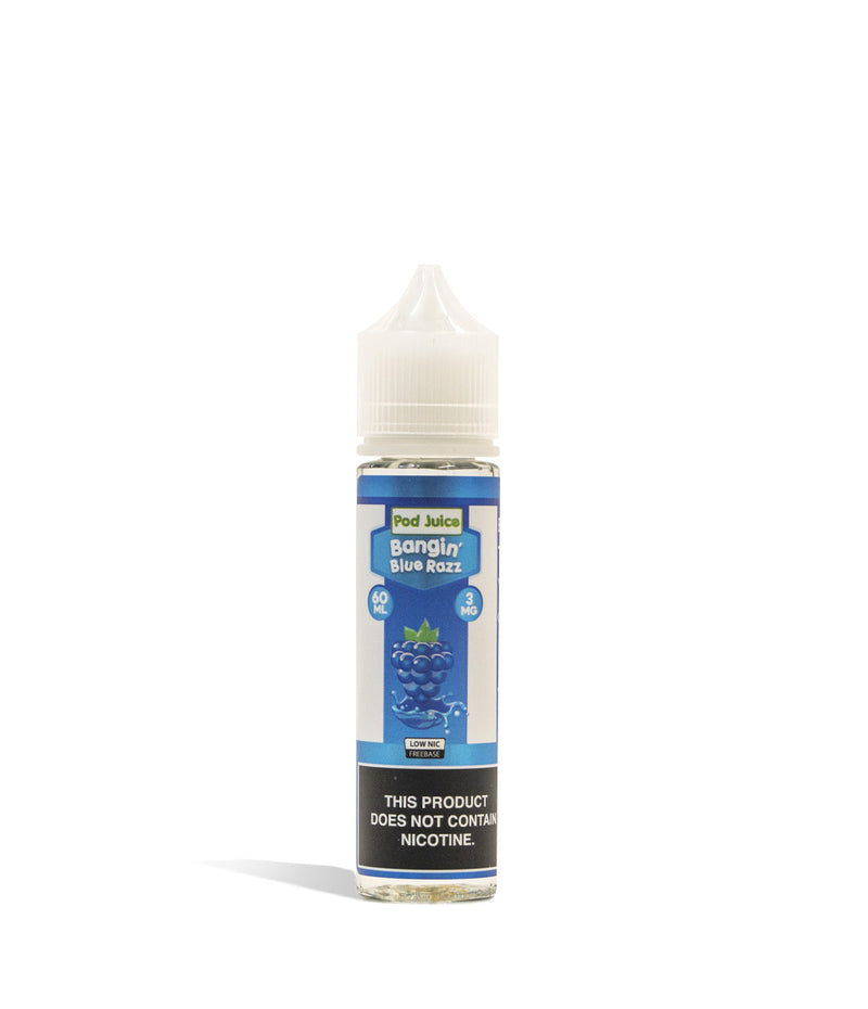 Blue Razz 3mg Pod Juice Freebase Nicotine 60ML on white studio background