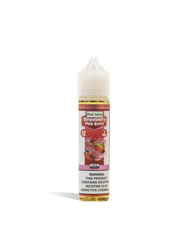 Strawberry Pink Burst 3mg Pod Juice Freebase Nicotine 60ML on white studio background