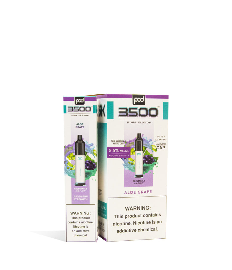 Aloe Grape Pod Stick 3500 Disposable Salt Device 10pk on white studio background