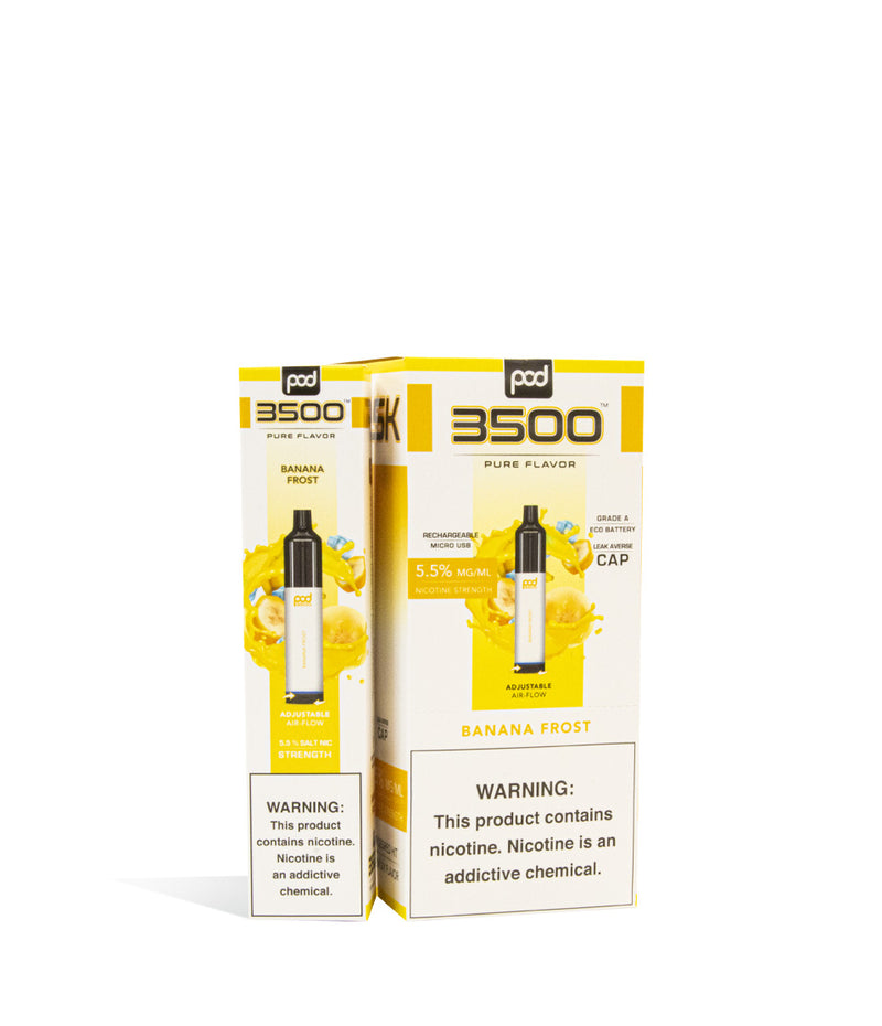 Banana Frost Pod Stick 3500 Disposable Salt Device 10pk on white studio background