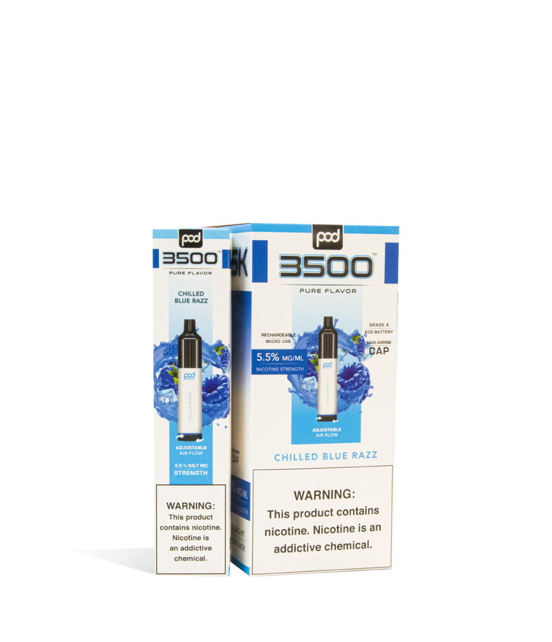 Chilled Blue Razz Pod Stick 3500 Disposable Salt Device 10pk on white studio background