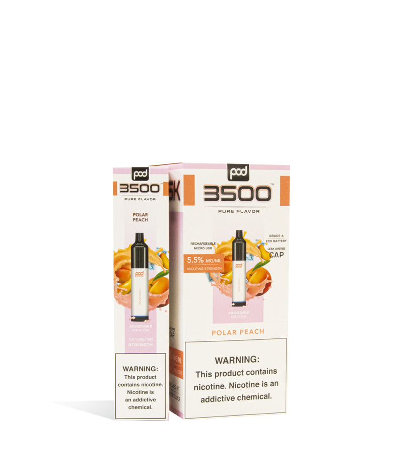 Polar Peach Pod Stick 3500 Disposable Salt Device 10pk on white studio background