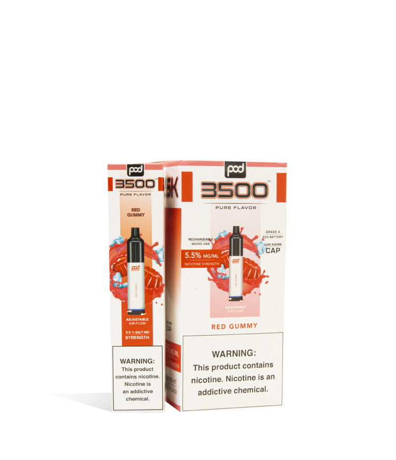 Red Gummy Pod Stick 3500 Disposable Salt Device 10pk on white studio background