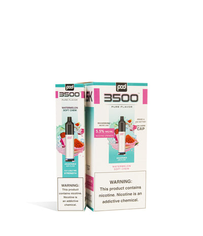 Watermelon Soft Chew Pod Stick 3500 Disposable Salt Device 10pk on white studio background