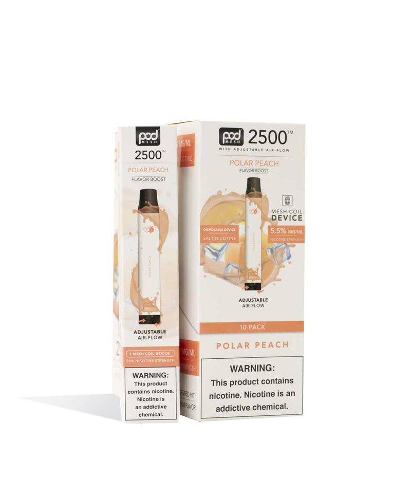 Polar Peach Pod Stick Twist 2500 Disposable Salt Device 10pk on white studio background