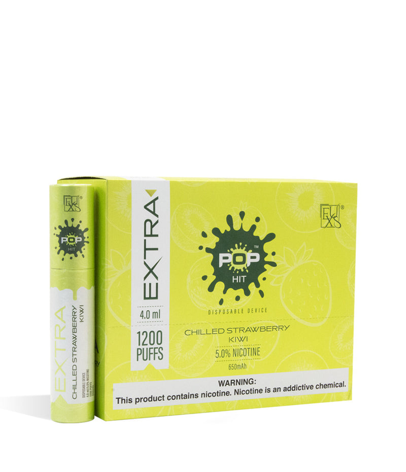 Chilled Strawberry Kiwi POP Extra Disposable Device 10pk on white studio background