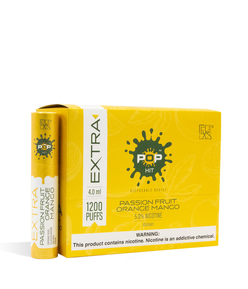 Passion Fruit Orange Mango POP Extra Disposable Device 10pk on white studio background