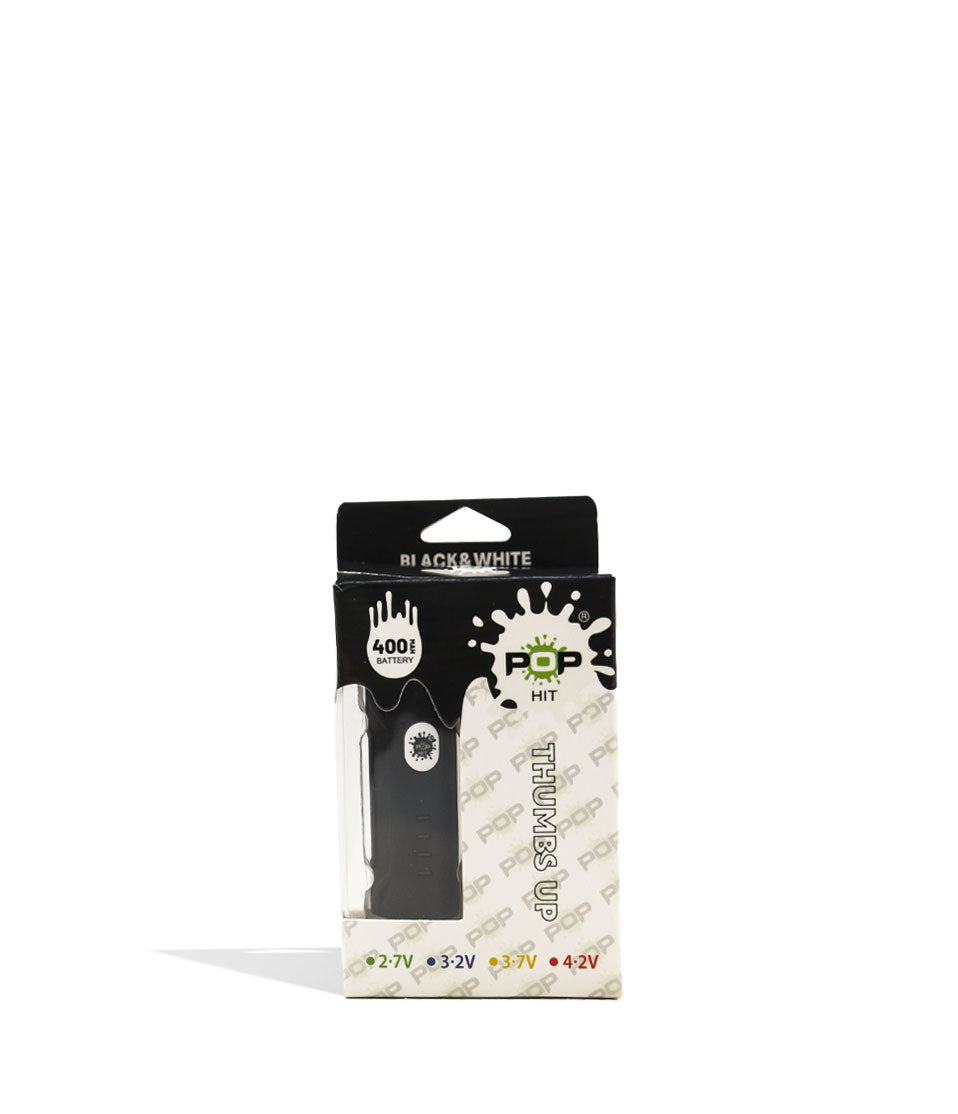 Black White POP Hit 400mah VV Cartridge Vaporizer 10pk Packaging Front View on White Background