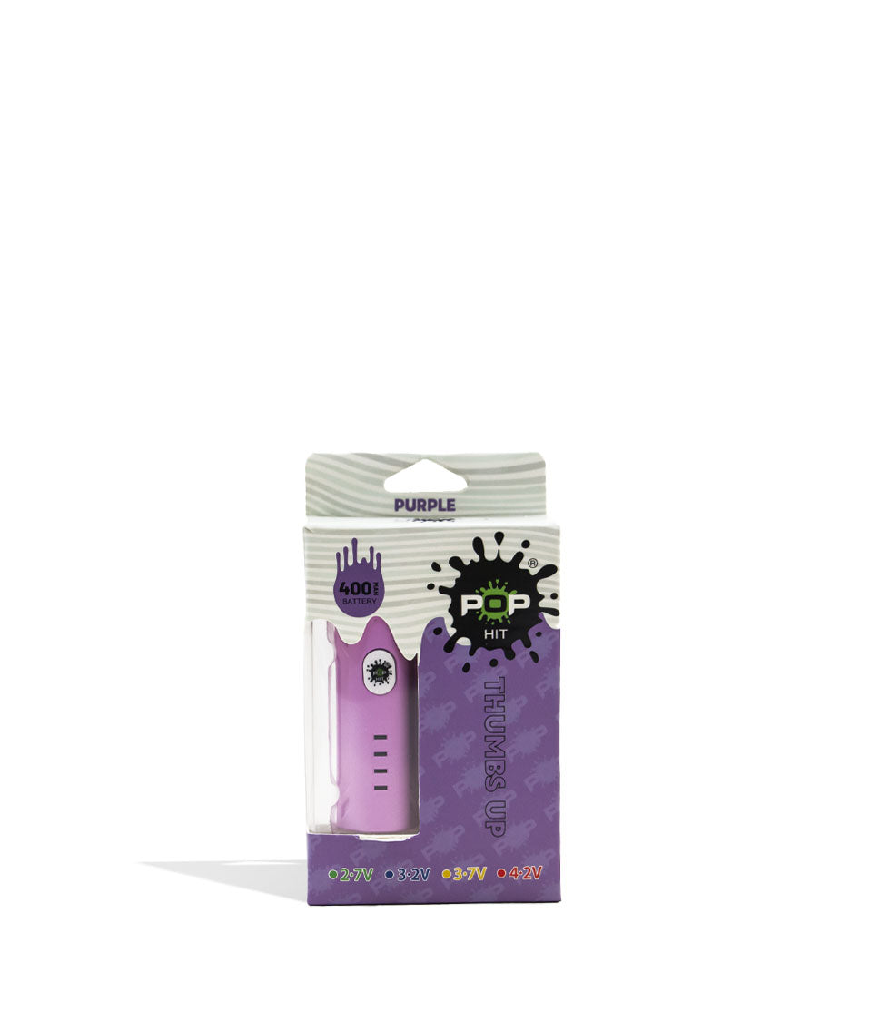 Purple POP Hit 400mah VV Cartridge Vaporizer 10pk Packaging Front View on White Background