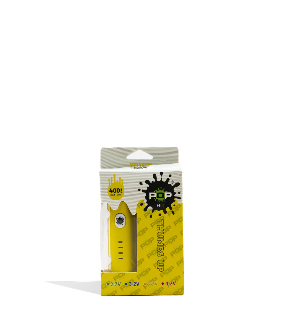 Yellow POP Hit 400mah VV Cartridge Vaporizer 10pk Packaging Front View on White Background