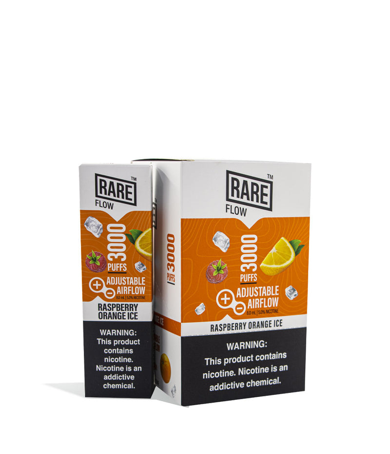Raspberry Orange Ice Rare Flow Disposable Device 8pk on white studio background