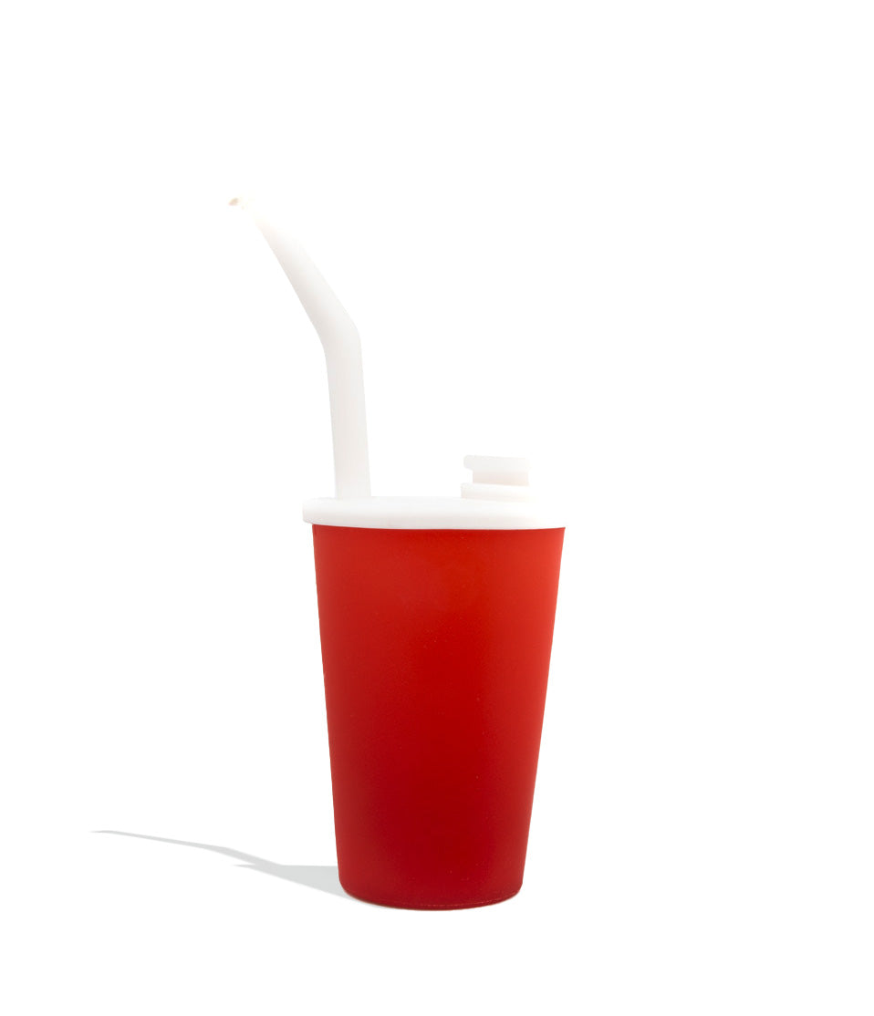 Red Silicone Colored Cup Shaped Oil Rig with Silicone Downstem on white background