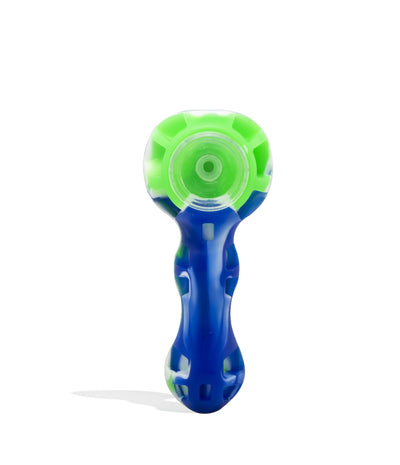 Blue/Green Silicone Hand Pipe with Glass Bowl on white background