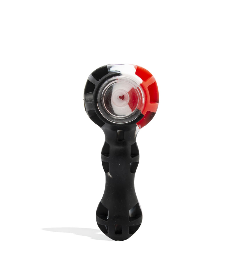 Black/White/Red Silicone Hand Pipe with Glass Bowl on white background