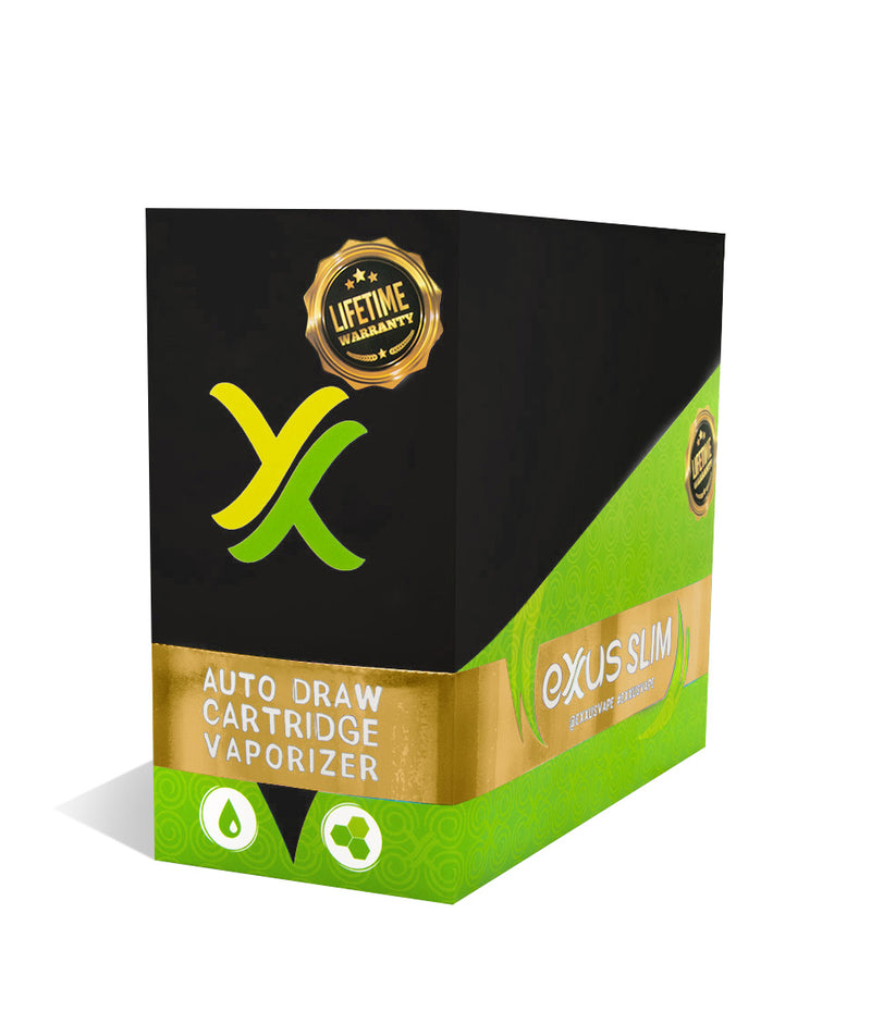 Gold Exxus Vape Slim Auto Draw Cartridge Vaporizer 12pk on white background