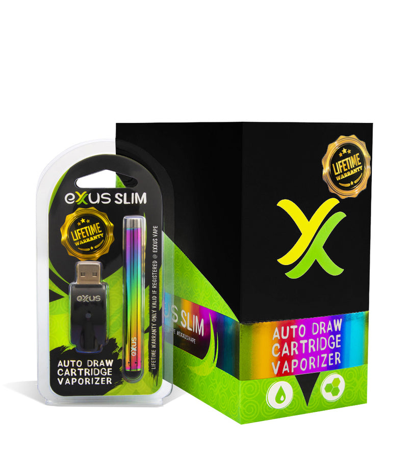 Full Color with single pack Exxus Vape Slim Auto Draw Cartridge Vaporizer 12pk on white background
