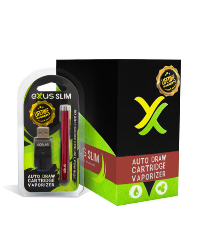 Red with single pack Exxus Vape Slim Auto Draw Cartridge Vaporizer 12pk on white background