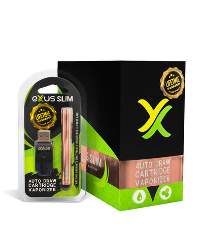 Rose Gold with single pack Exxus Vape Slim Auto Draw Cartridge Vaporizer 12pk on white background