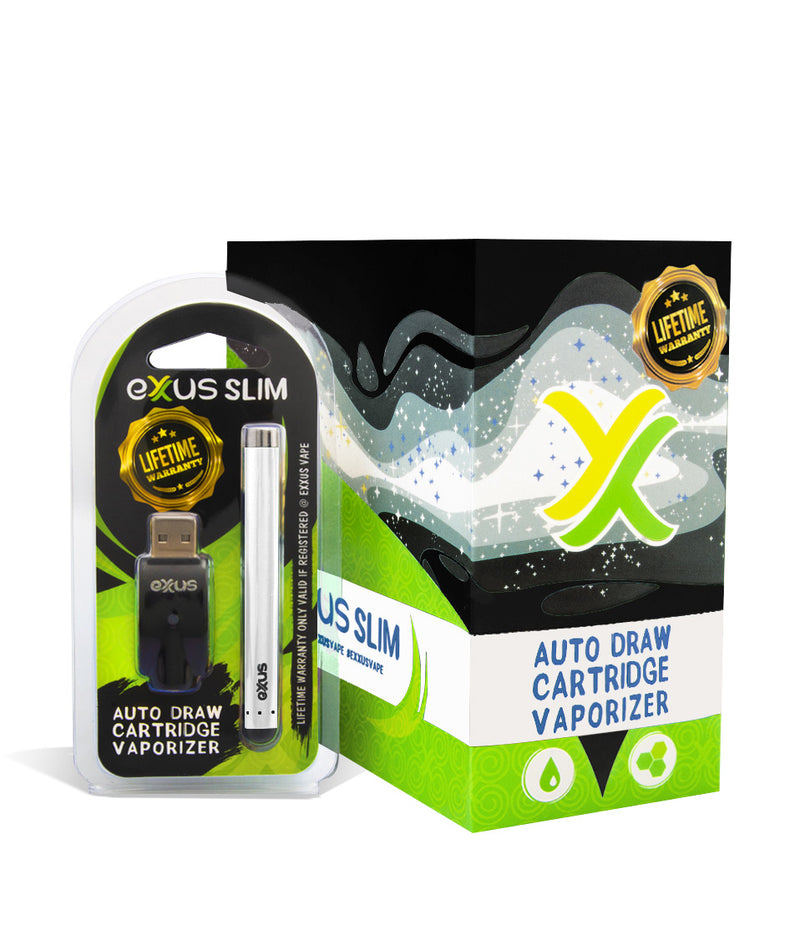 Pearl with single pack Exxus Vape Slim Auto Draw Cartridge Vaporizer 12pk on white background