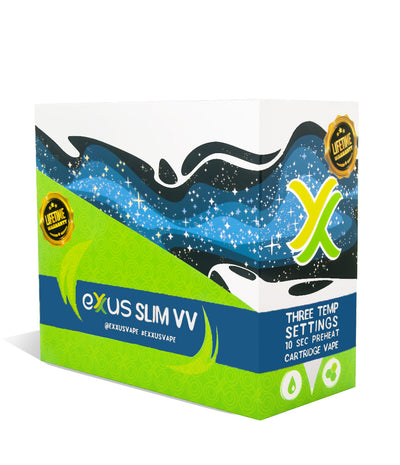 Cosmic Blue side Exxus Slim VV Cartridge Vaporizer 12pk on white background