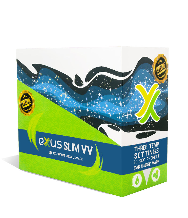 Cosmic Blue side Exxus Slim VV Cartridge Vaporizer 12pk on white background