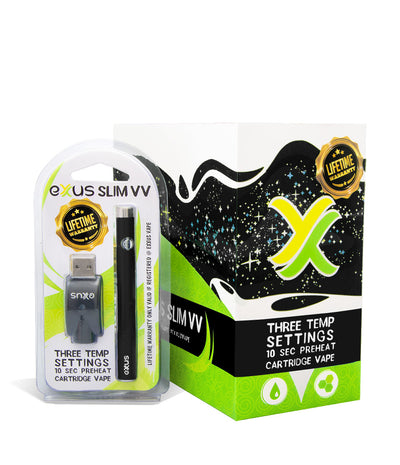 Cosmic Black w/single pack Exxus Slim VV Cartridge Vaporizer 12pk on white background