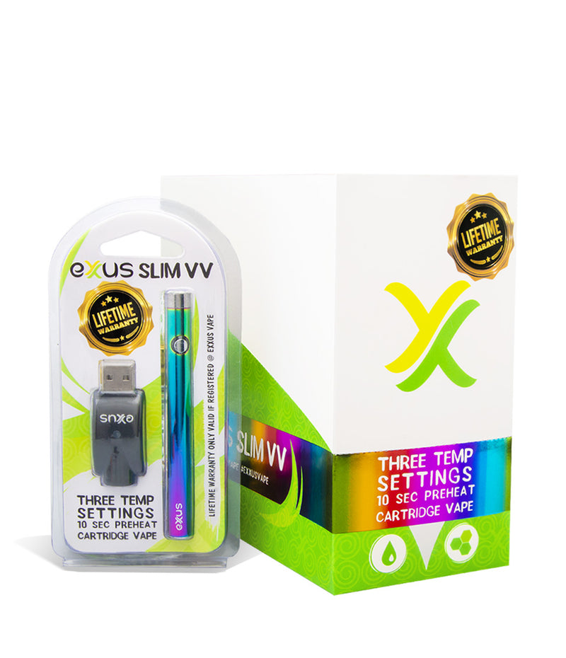 Full Color w/single pack Exxus Slim VV Cartridge Vaporizer 12pk on white background