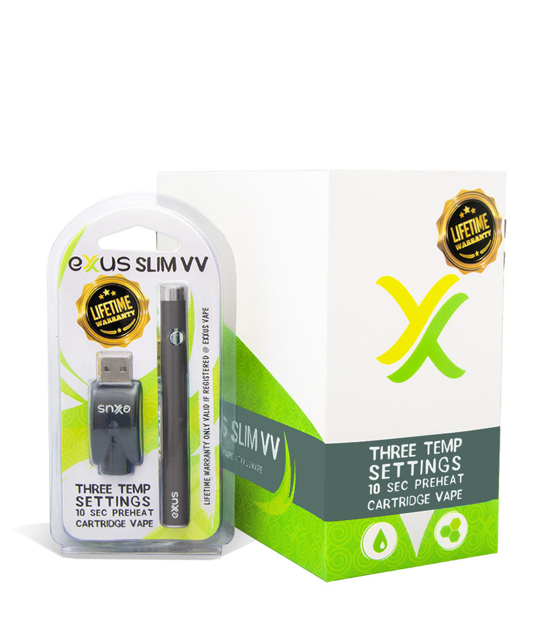 Gunmetal w/single pack Exxus Slim VV Cartridge Vaporizer 12pk on white background
